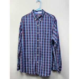 Chaps Shirt Mens XL stretch easy care‎ extra large long sleeve plaid blue